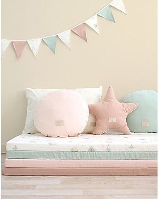 Nobodinoz Saint Barth Mattress and Playmat, White Bubble/Aqua - 120x60x4 cm - Organic cotton Playmats
