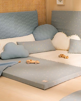 Nobodinoz Saint Barth Mattress and Playmat - WIllow Soft Blue - 120x60x4 cm - Organic Cotton Playmats