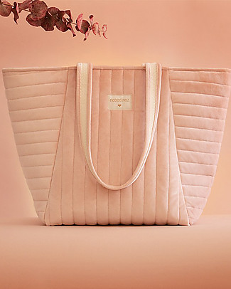 Nobodinoz Savanna Maternity Bag, Bloom Pink - Eco-Velvet Diaper Changing Bags