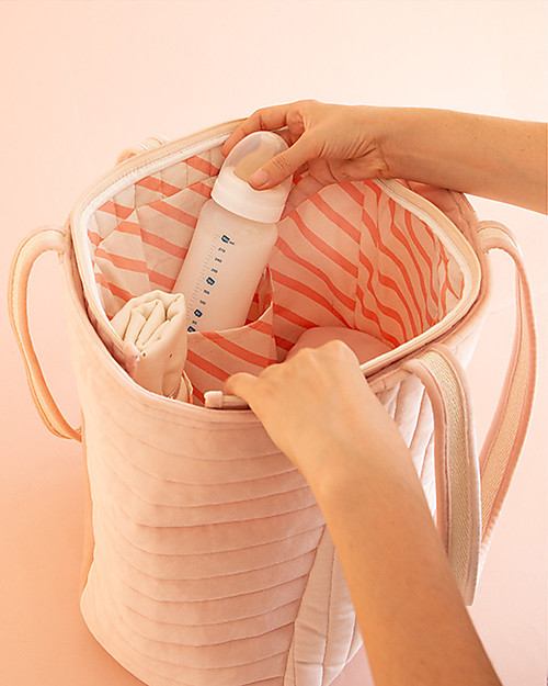 Nobodinoz Savanna Maternity Bag, Bloom Pink - Eco-Velvet Diaper Changing Bags