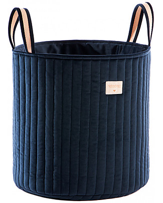 Nobodinoz Savanna Toy Bag, Night Blue - 40x35x35 cm - Quilted Velvet Toy Storage Boxes