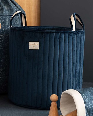 Nobodinoz Savanna Toy Bag, Night Blue - 40x35x35 cm - Quilted Velvet Toy Storage Boxes