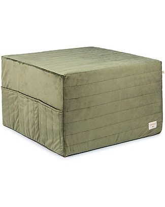 Nobodinoz SleepOver Velvet Mattress/Beanbag - Green Olive - 57x57x36 cm - Eco-Velvet from 100% Recycled Fibres Mattresses