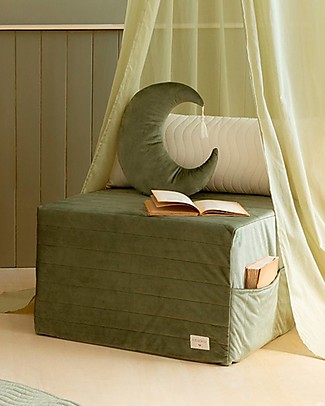 Nobodinoz SleepOver Velvet Mattress/Beanbag - Green Olive - 57x57x36 cm - Eco-Velvet from 100% Recycled Fibres Mattresses