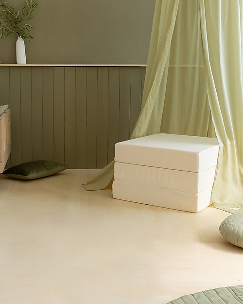 Nobodinoz SleepOver Velvet Mattress/Beanbag - Green Olive - 57x57x36 cm - Eco-Velvet from 100% Recycled Fibres Pouf