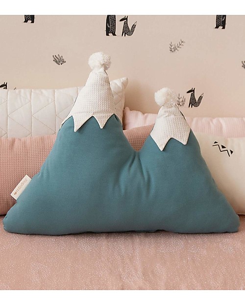 Nobodinoz Snowy Mountain Cushion - Magic Green - Organic cotton Cushions