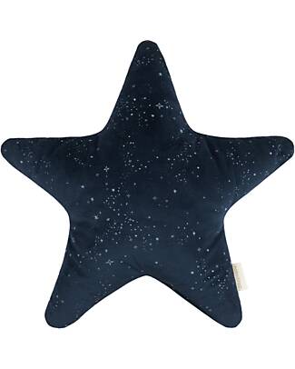 Nobodinoz Star Cushion - Midnight Blue ans Silver - 40x40x6 cm - Eco-Velvet Cushions