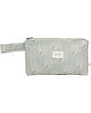 Nobodinoz Stories Toiletry Case - White Gatsby/Antique Green - 100% Organic Cotton Makeup Bags and Pouches