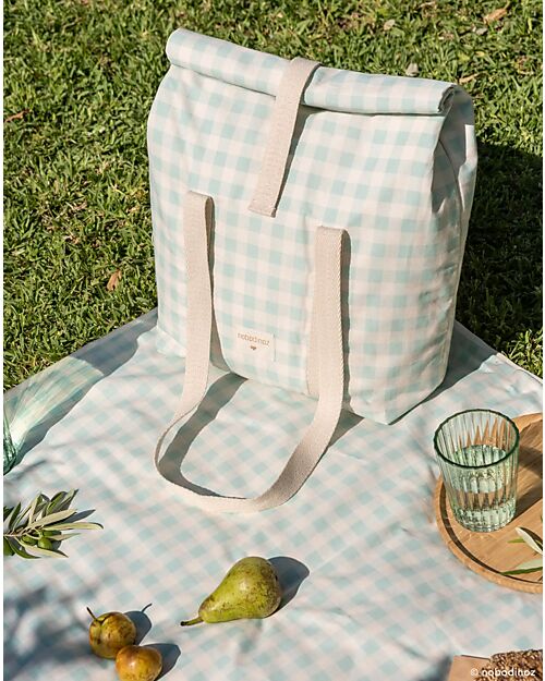 Nobodinoz Sunshine Family Cooler Bag - Vichy Opaline - Organic Cotton Thermal Containers
