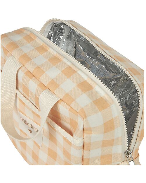 Nobodinoz Sunshine Insulated Lunch Bag - Melon Vichy - Organic Cotton Thermal Containers