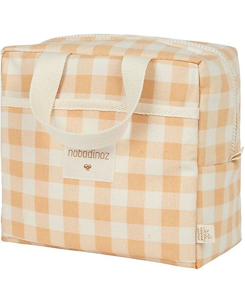 Nobodinoz Sunshine Insulated Lunch Bag - Melon Vichy - Organic Cotton Thermal Containers