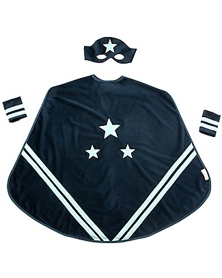 Nobodinoz Superhero Costume Set, Night Blue - Includes Cape, Mask and Cuffs - Eco-Velvet Dressing Up & Role Play