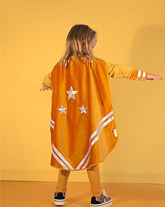 Nobodinoz Superhero Costume Set, Yellow - Includes Cape, Mask and Cuffs - Eco-Velvet Dressing Up & Role Play
