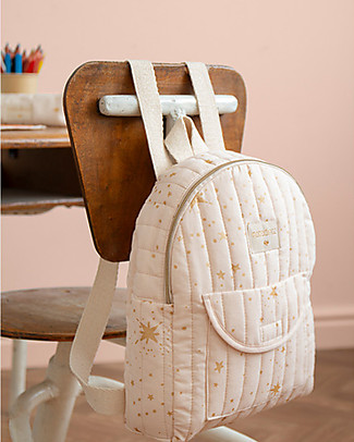Nobodinoz Too Cool Kid Backpack, Gold Stella/Dream Pink - 100% Organic cotton Small Backpacks