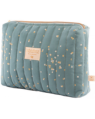 Nobodinoz Travel Vanity Case, Gold Confetti/Magic Green - 18x25x7 cm - Organic Cotton Makeup Bags & Pouches