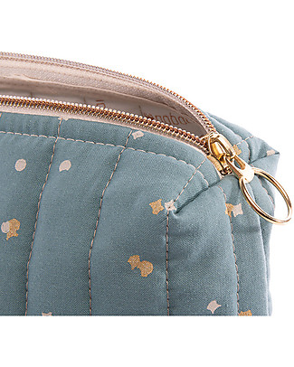 Nobodinoz Travel Vanity Case, Gold Confetti/Magic Green - 18x25x7 cm - Organic Cotton Makeup Bags & Pouches