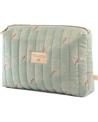 Nobodinoz Travel Vanity Case - White Gatsby Antique Green - 18x25x7 cm - Organic Cotton Makeup Bags and Pouches