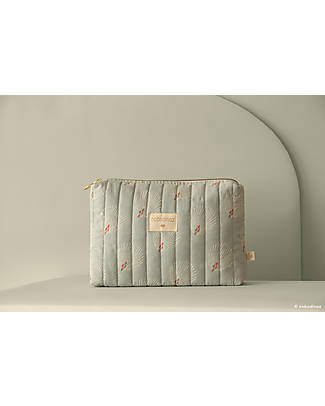 Nobodinoz Travel Vanity Case - White Gatsby Antique Green - 18x25x7 cm - Organic Cotton Makeup Bags and Pouches