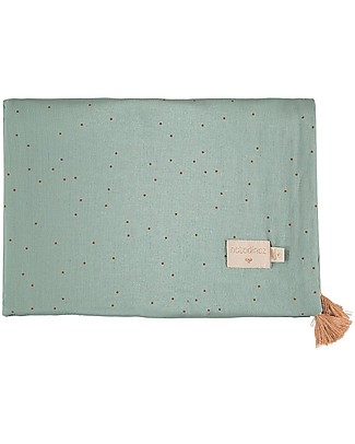Nobodinoz Treasure Summer Blanket 70x100 cm - Toffee Sweet Dots and Eden Green - Organic cotton Muslin Swaddle