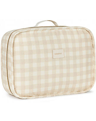 Nobodinoz Victoria Baby Suitcase 36x26x11 - Ivory Checks - Organic Cotton Travel Bags