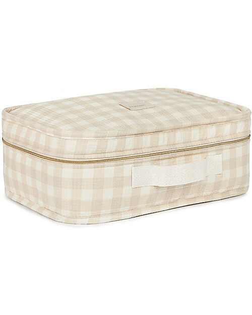 Nobodinoz Victoria Baby Suitcase 36x26x11 - Ivory Checks - Organic Cotton Travel Bags