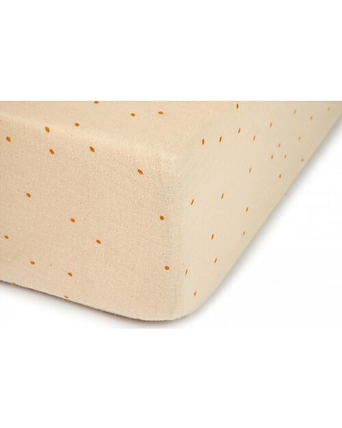 Nobodinoz Wabi-Sabi Fitted Sheet - Dots Ginger - 100% Bio Cotton - 70 x 140 x 15 cm Bed Sheets and Pillow Cases