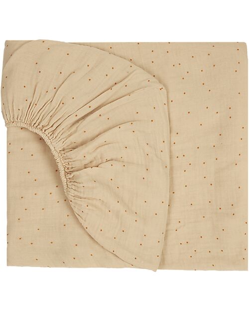 Nobodinoz Wabi-Sabi Fitted Sheet - Dots Ginger - 100% Bio Cotton - 70 x 140 x 15 cm Bed Sheets and Pillow Cases