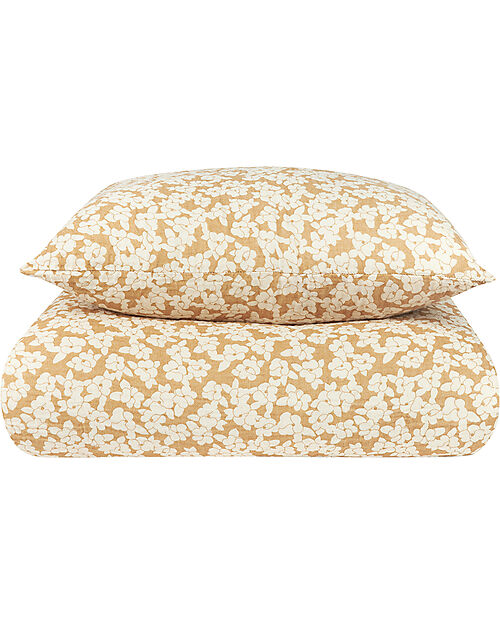 Nobodinoz Washed Muslin Baby Duvet Cover Set Wabi-Sabi - Golden Brown Sakura - 100x140 cm - Organic Cotton Duvet Sets