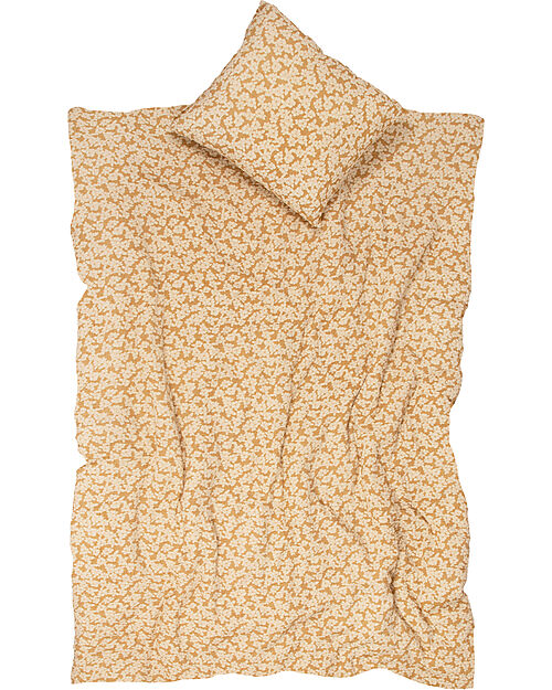 Nobodinoz Washed Muslin Baby Duvet Cover Set Wabi-Sabi - Golden Brown Sakura - 100x140 cm - Organic Cotton Duvet Sets