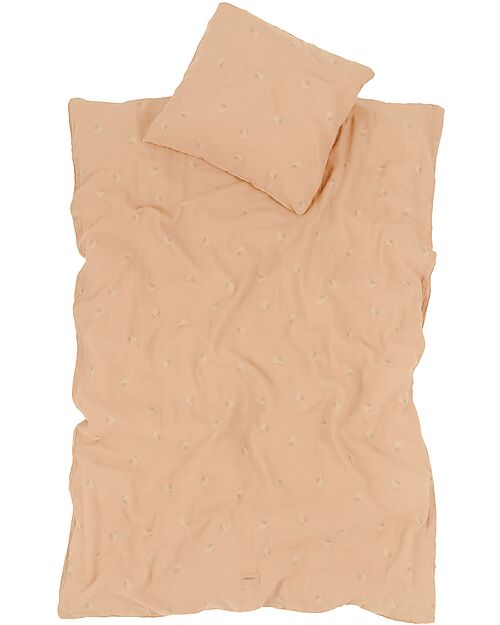 Nobodinoz Washed Muslin Baby Duvet Cover Set Wabi-Sabi - Powder Pink Blossom - 100x140 cm - Organic Cotton Duvet Sets