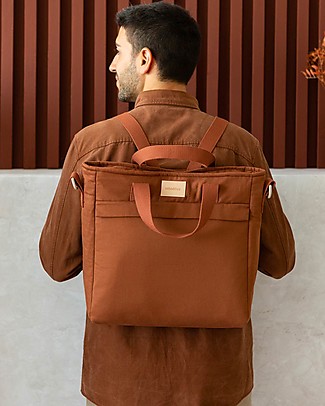 Nobodinoz Waterproof Changing Backpack Baby on the Go - Clay Brown - Organic Cotton Diaper Changing Bags