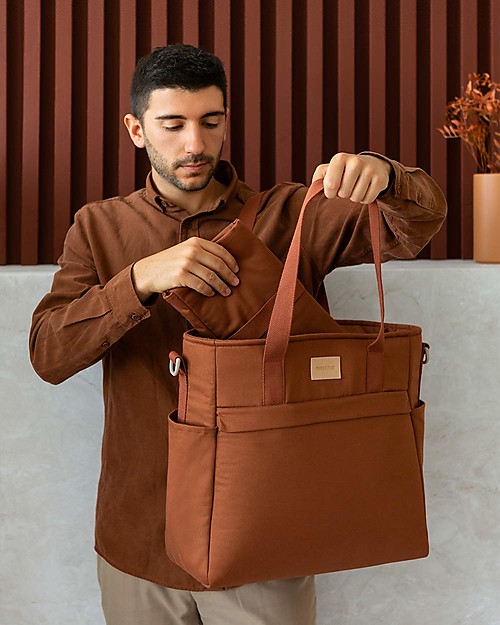 Nobodinoz Waterproof Changing Bag Baby on the Go - Clay Brown - Organic Cotton Diaper Changing Bags