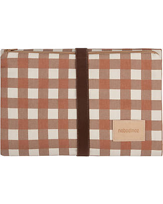 Nobodinoz Waterproof Changing Pad Hyde Park - Terracotta Checks - 50x70 cm - Organic cotton Travel Changing Mats