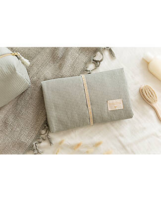 Nobodinoz Waterproof Changing Pad Mozart - Laurel Green - 68x50 cm - Organic cotton Travel Changing Mats