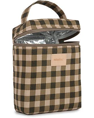 Nobodinoz Waterproof Thermal Bag for Snacks and Baby Bottles Baby on the Go - Green Checks - Organic Cotton Thermal Containers