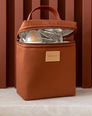 Nobodinoz Waterproof Thermal Bag for Snacks and Baby Bottles - Clay Brown - Organic Cotton Diaper Changing Bags & Accessories