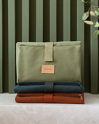 Nobodinoz Waterproof Travel Changing Mat Baby on the Go - Olive Green - 50 x 70 cm - Organic Cotton Diaper Changing Bags & Accessories