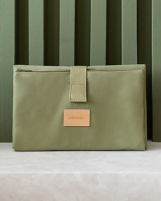 Nobodinoz Waterproof Travel Changing Mat Baby on the Go - Olive Green - 50 x 70 cm - Organic Cotton Diaper Changing Bags