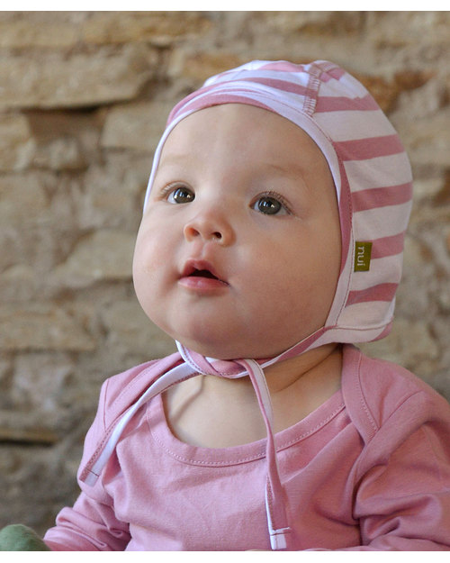 Nui Organics Baby Pilot Cap - Pink and White striped Organic Merino Wool (doesn’t feel itchy!) Winter Hats