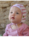 Nui Organics Baby Pilot Cap - Pink and White striped Organic Merino Wool (doesn’t feel itchy!) Winter Hats
