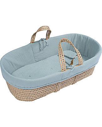 Numero 74 Baby Basket + Light Blue Linen Set - All Handmade! Cribs & Moses Baskets