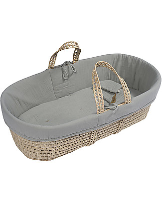 Numero 74 Baby Basket + Silver Grey Linen Set - All Handmade! Cribs & Moses Baskets