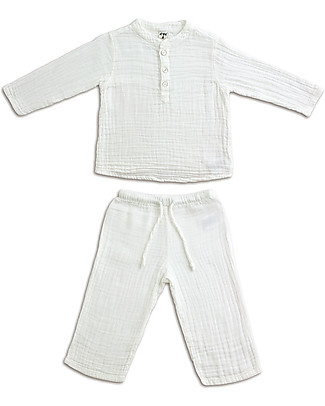 Numero 74 Dan Shirt & Pants Suit, White - 100% cotton (1/4 years) Sets And Co-Ords