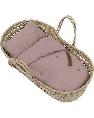 Numero 74 Doll Basket + Dusty Pink Linen Set - All Handmade! Toy Prams