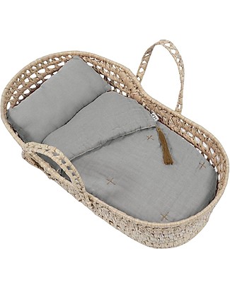 Numero 74 Doll Basket + Silver Grey Linen Set - All Handmade! Toy Prams