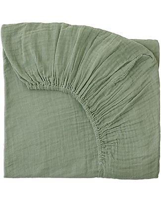 Numero 74 Fitted Bed Sheet Sage Green - 70x140 cm - Cotton Muslin Bed Sheets