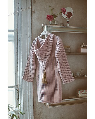 Numero 74 Hooded Bathrobe Kid, Dusty Pink -100% Organic cotton gauze waffle (3-5 years) Towels And Flannels