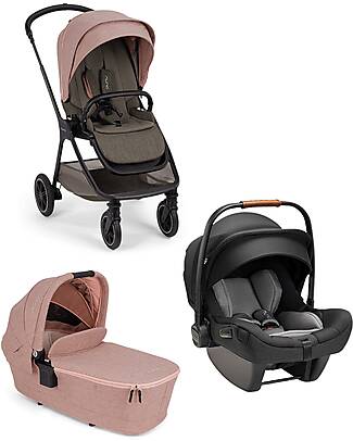Nuna Trio Stroller + Triv Next Carrycot - Rose + Pipa Next i-Size Car Seat - Caviar Trio and Duo Strollers