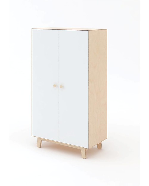 Oeuf Merlin Wardrobe with Sparrow Base - White/Birch Wardrobes