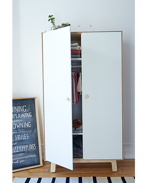 Oeuf Merlin Wardrobe with Sparrow Base - White/Birch Wardrobes